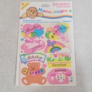 Vintage Sandylion One Sheet of Stickers Namedroppers "Heather" NOS